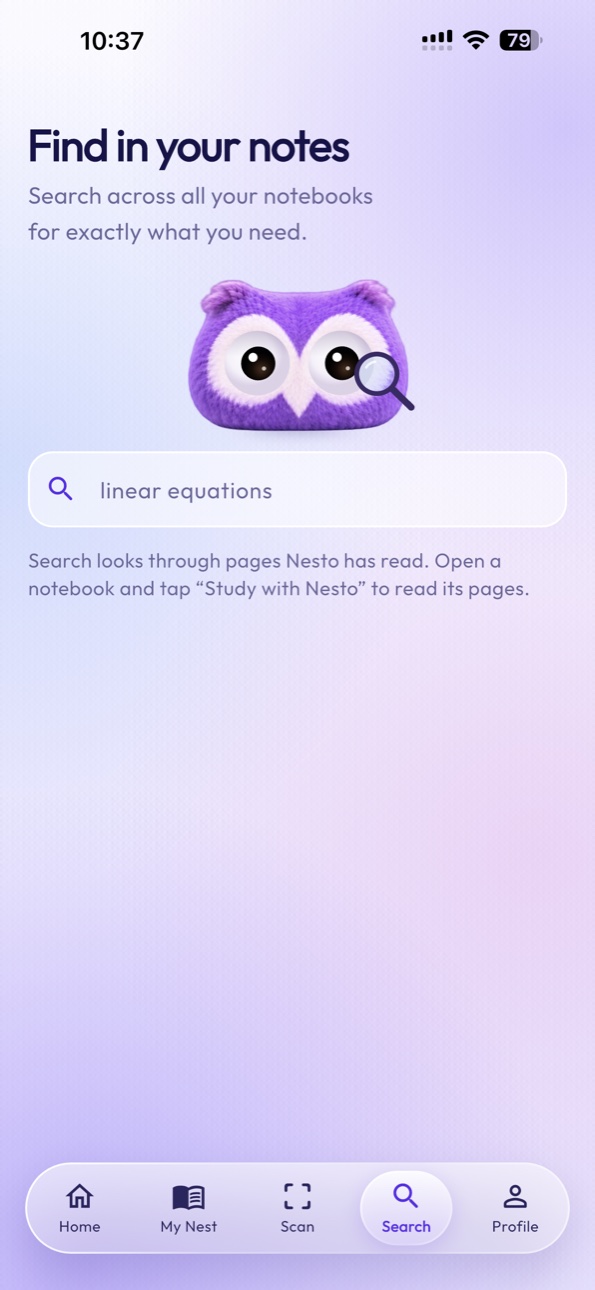 StudyNest Find your notes screen on iPhone 15 Pro Max