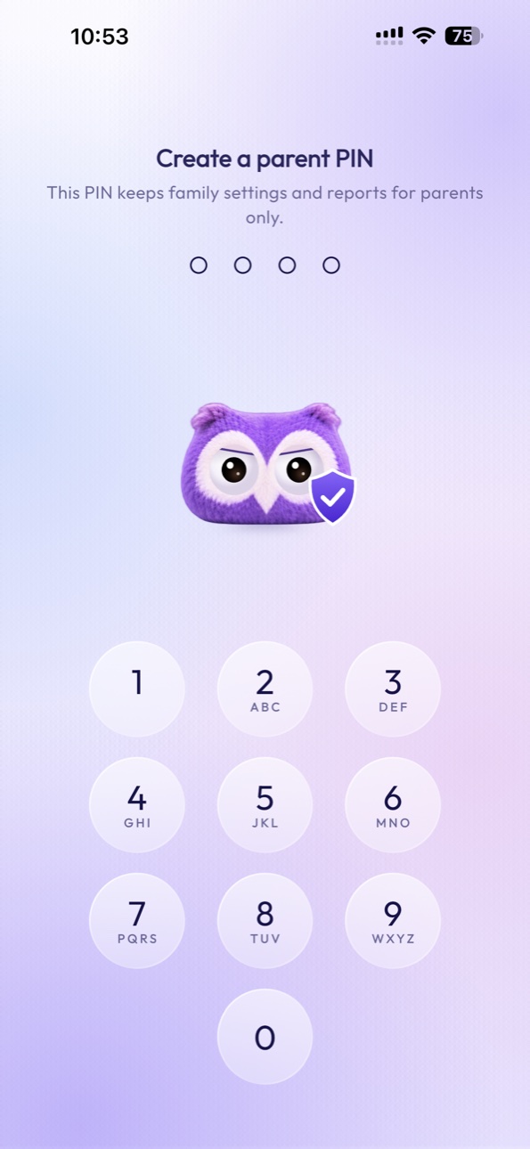 StudyNest master PIN setup screen on iPhone 15 Pro Max